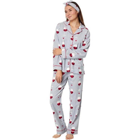 PJ Salvage women's large grey rise and wine flannel pajama set long sleeve pants - Picture 1 of 12